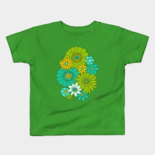 Retro Daisy Floral - Lime Kids T-Shirt